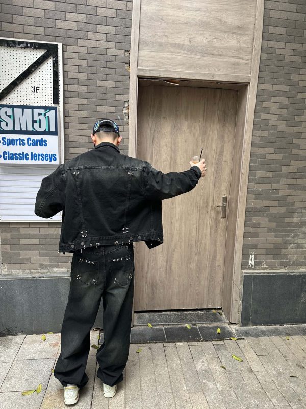 铆钉穿刺环扣火机头牛仔外套