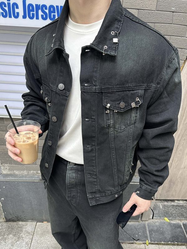 铆钉穿刺环扣火机头牛仔外套