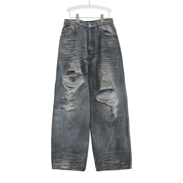 隐藏涂染脏脏破洞牛仔长裤