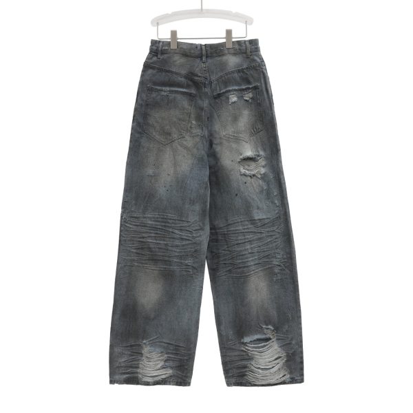 隐藏涂染脏脏破洞牛仔长裤