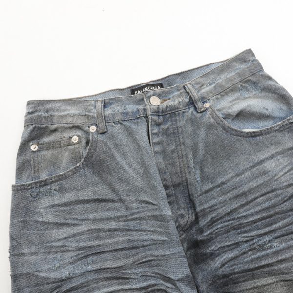 隐藏涂染脏脏破洞牛仔长裤