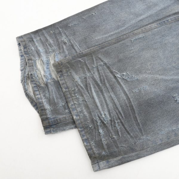 隐藏涂染脏脏破洞牛仔长裤