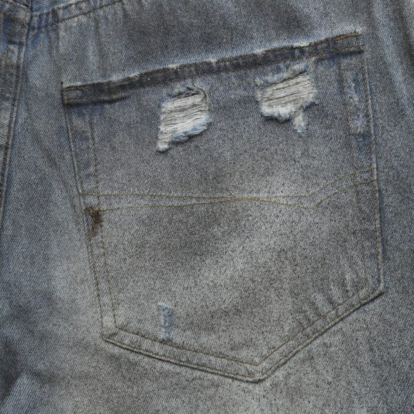 隐藏涂染脏脏破洞牛仔长裤