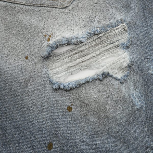 隐藏涂染脏脏破洞牛仔长裤