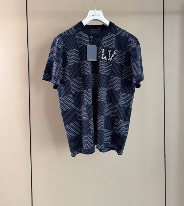 水晶贴片棋盘短袖针织上衣