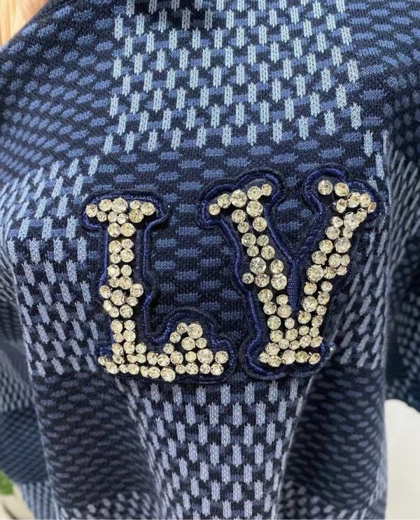 水晶贴片棋盘短袖针织上衣