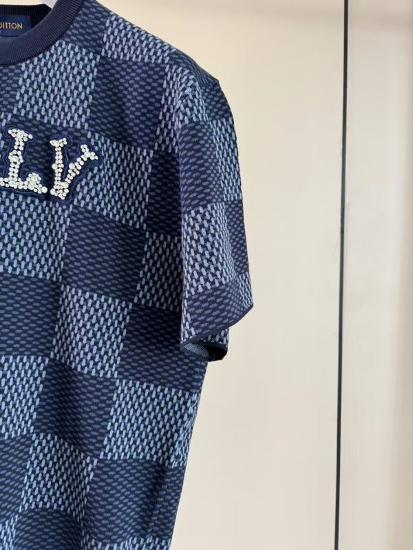 水晶贴片棋盘短袖针织上衣