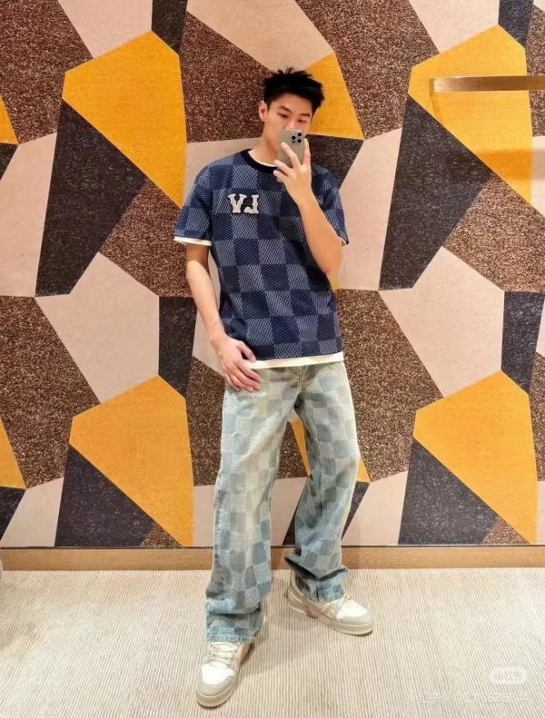 水晶贴片棋盘短袖针织上衣