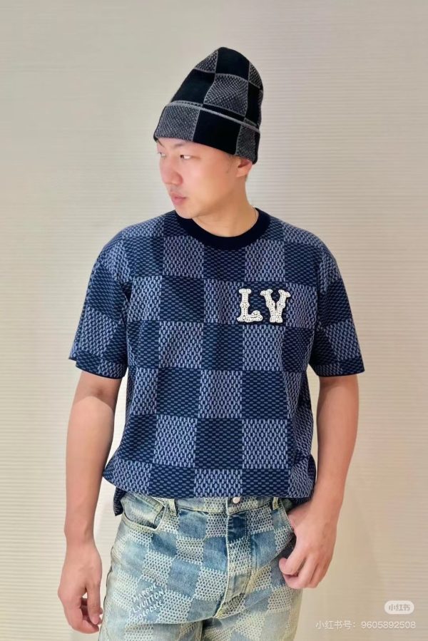 水晶贴片棋盘短袖针织上衣