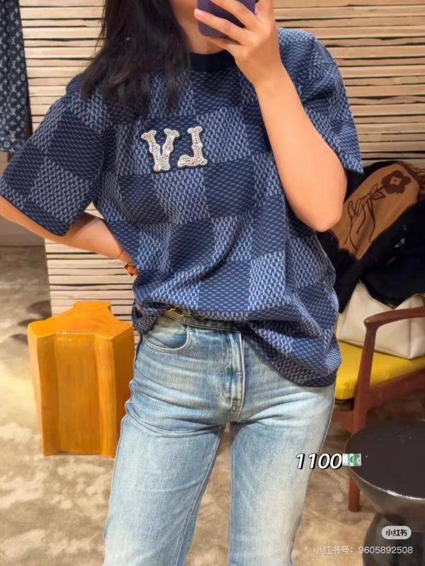 水晶贴片棋盘短袖针织上衣