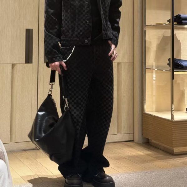 植绒提花牛仔长裤