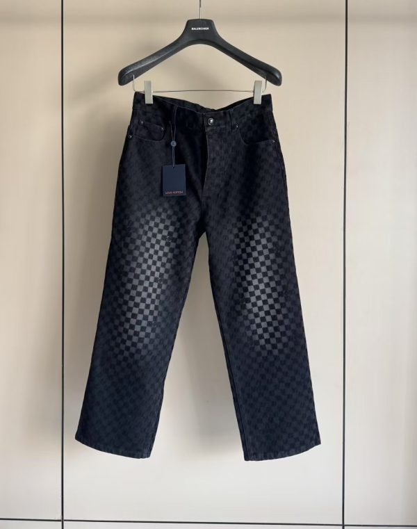 植绒提花牛仔长裤